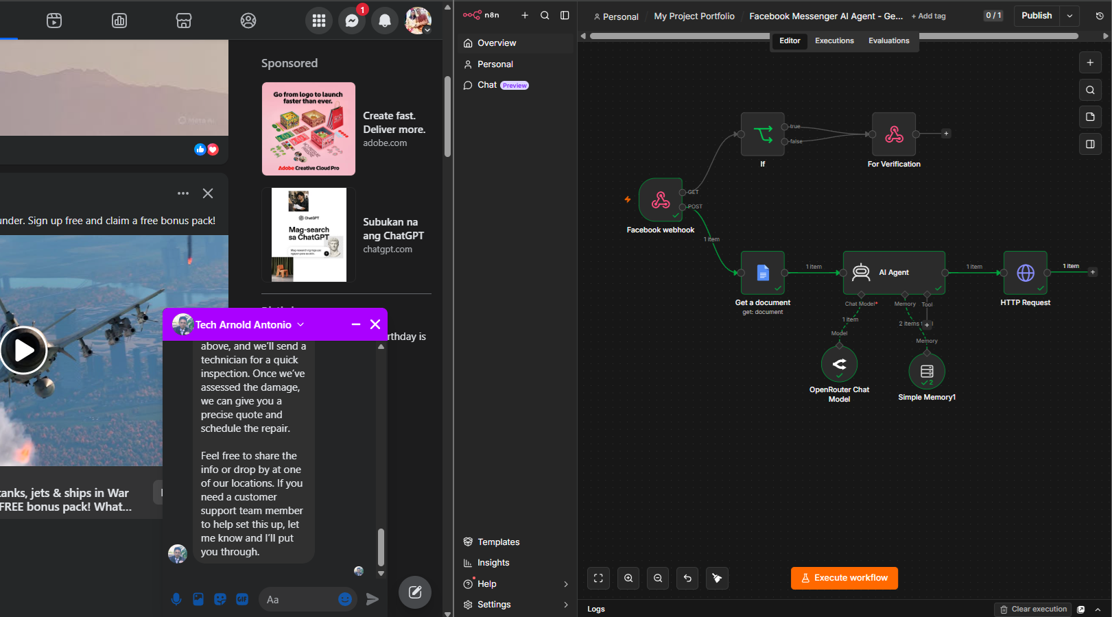 Facebook Messenger AI Agent automation workflow
